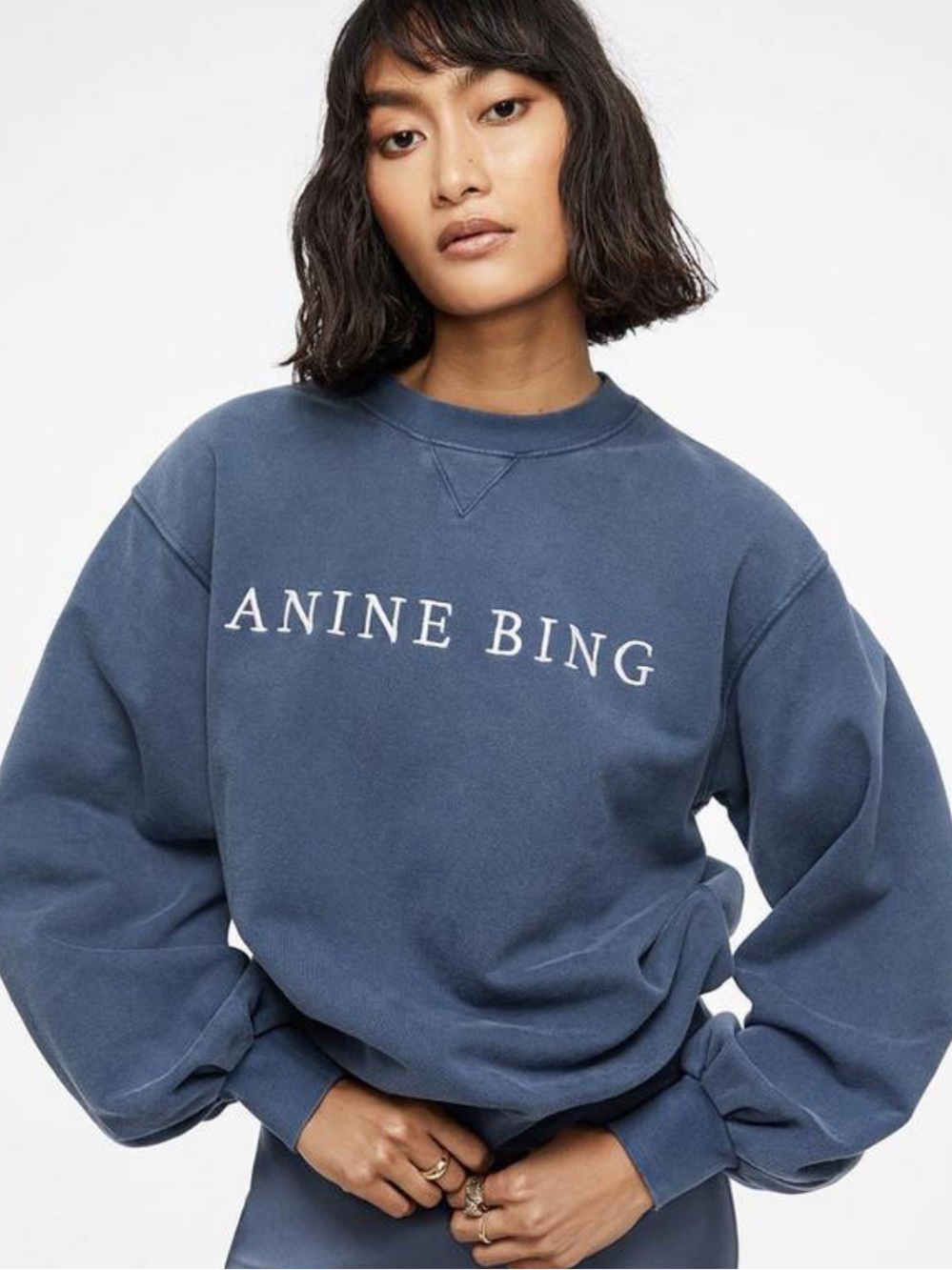 ANINE BING ESME SWEATSHIRT DUSTY BLUE SZ XS